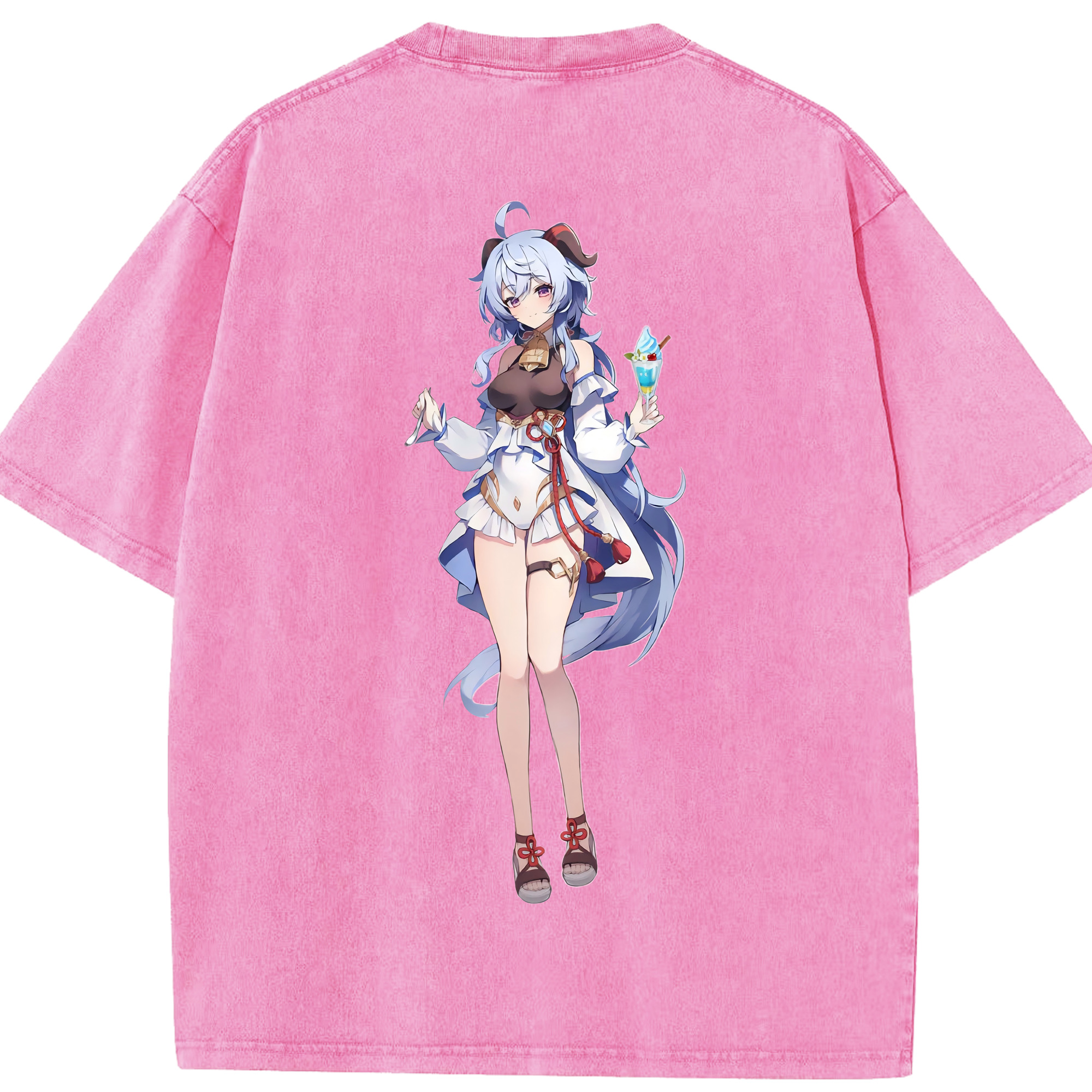 げんし神 甘雨 かんう genshin Ganyu 綿100% ヴィンテージ風 半袖Tシャツ（背面プリント）